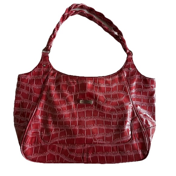 Sag Harbor Handbags - Sag Harbor Shoulder Bag Womens Large Red Faux Leather Crocodile Braided Zip